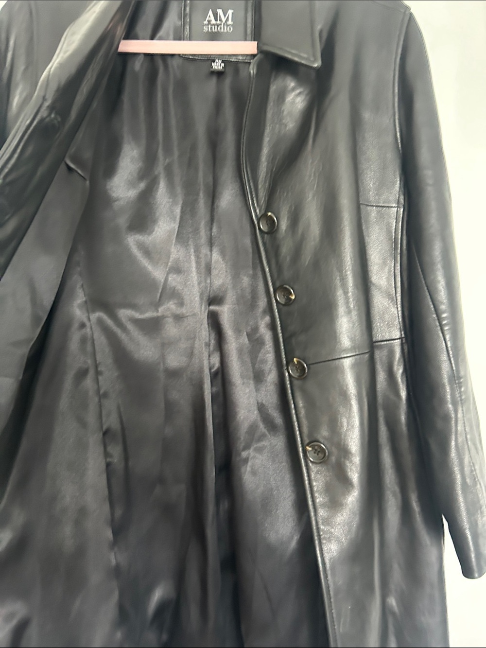 AM.STUDIO Women's Black Leather Button-Front Coat - Size PM - Picture 3 of 6
